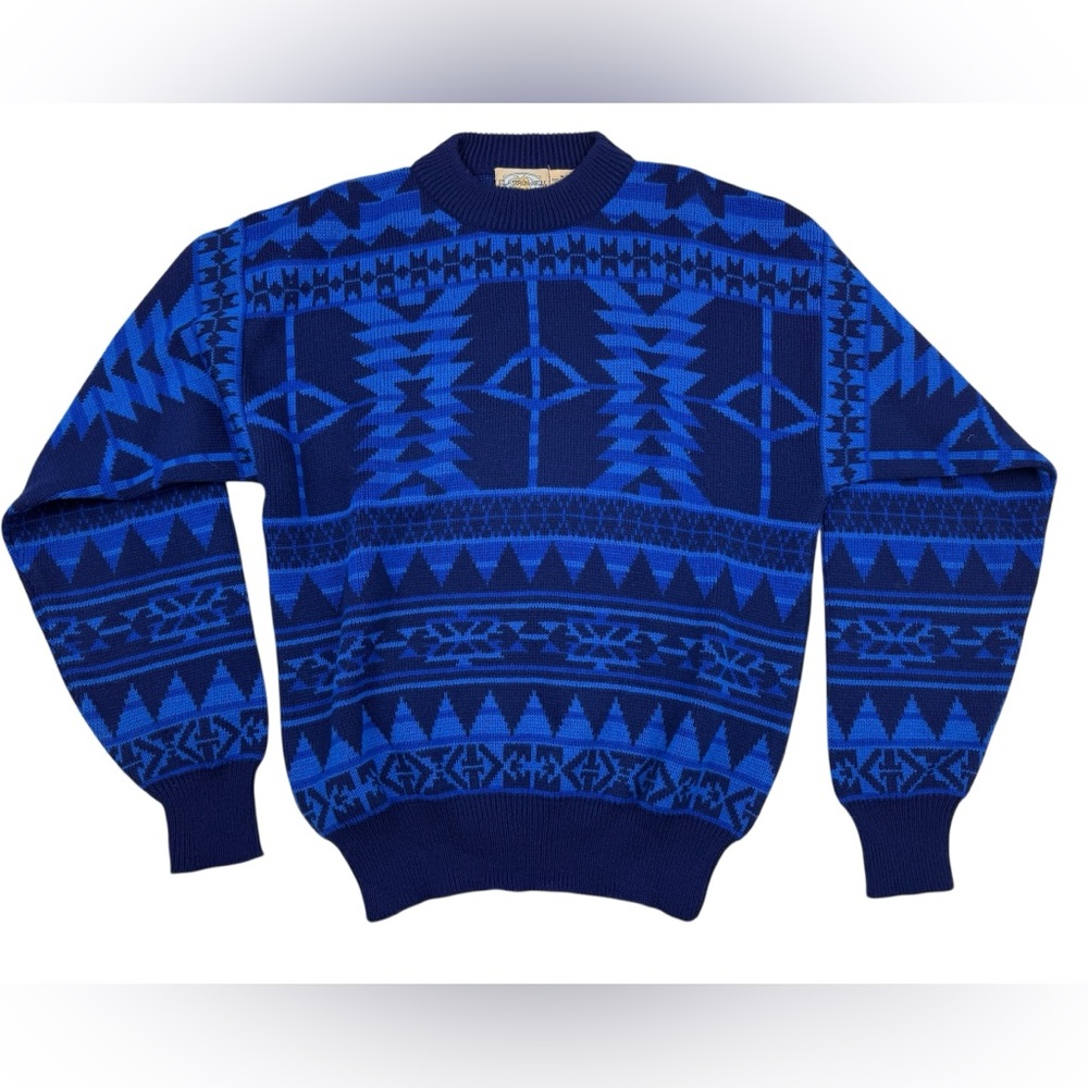 Flatiron Mills Men's Vintage 90s M Bright Blue Sweater Pendleton Style Knit